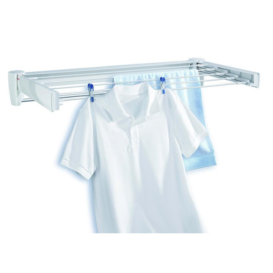 <p>Practical foldable wall-mounted clothes dryer, space-saving, suitable not only for the bathroom, separate chrome-plated towel rack, bar width 70 cm, 3.6 m drying surface, 3-year warranty.</p>