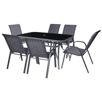 Terrases komplekts ANTOINE, 1x galds, 6x krēsls, mēnessakmens