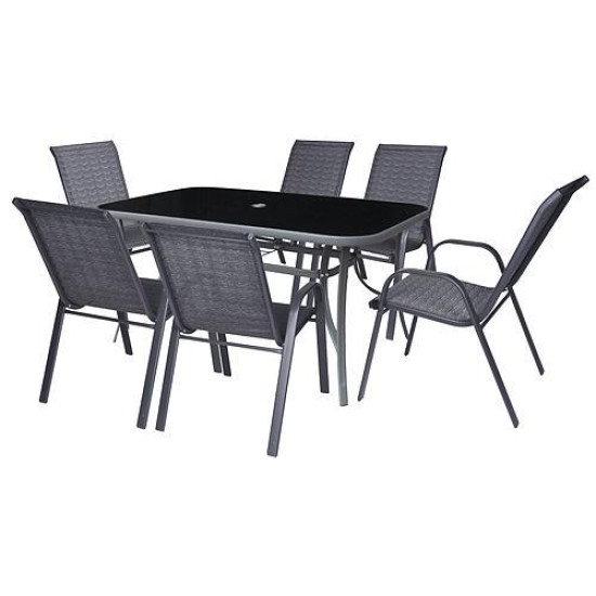 Terrases komplekts ANTOINE, 1x galds, 6x krēsls, mēnessakmens Terrases komplekts ANTOINE, 1x galds, 6x krēsls, mēnessakmens